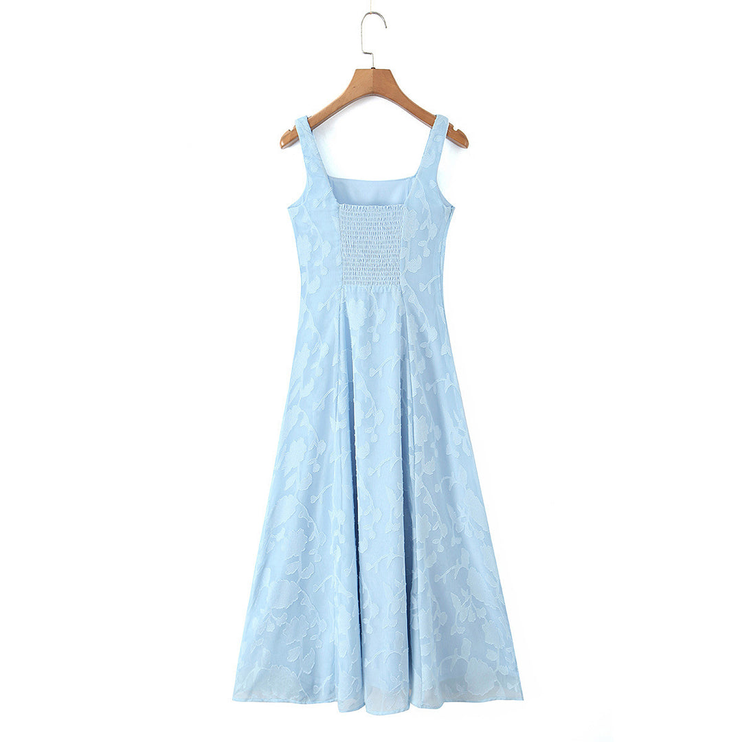 Damen Maxikleid mit floralem Reliefmuster und eleganten Trägern R&B
