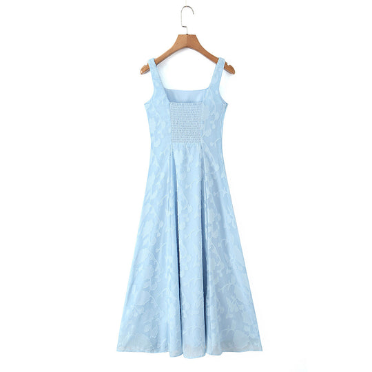 Damen Maxikleid mit floralem Reliefmuster und eleganten Trägern R&B