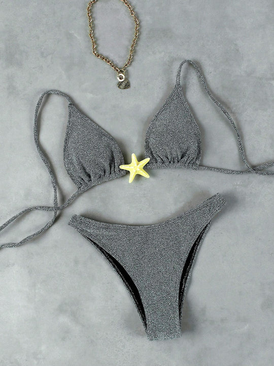 Damen Triangel-Bikini mit funkelndem Glitzereffekt und charmantem Stern-Detail R&B
