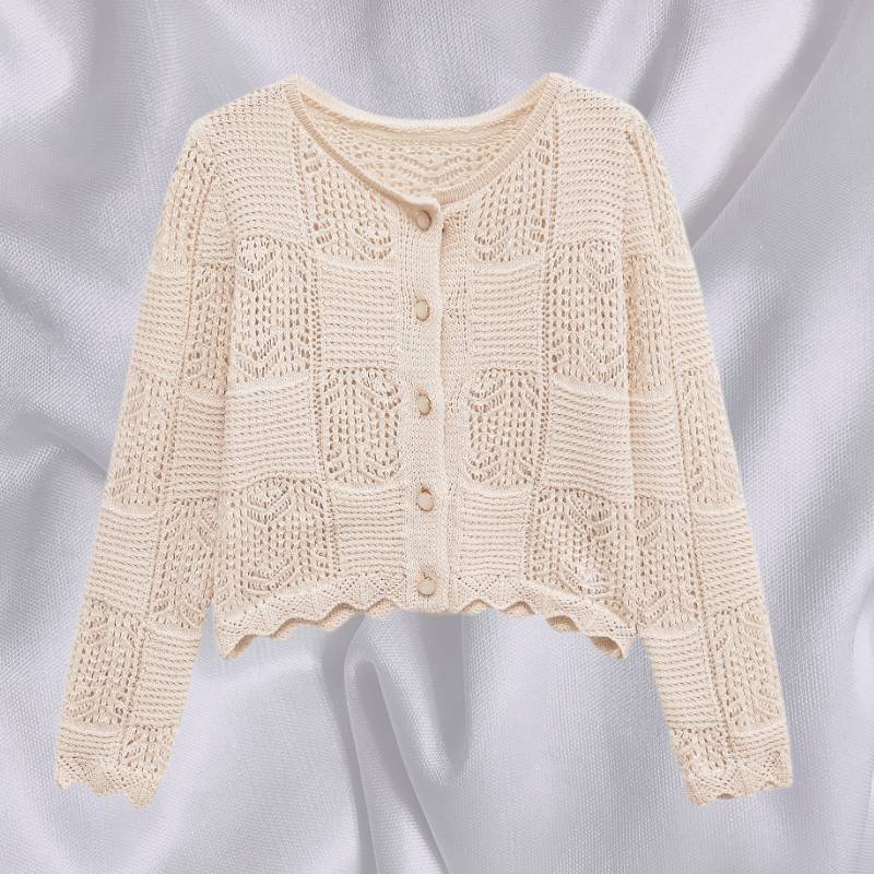 Damen Strickjacke mit filigranem Lochmuster und dekorativen Knöpfen R&B