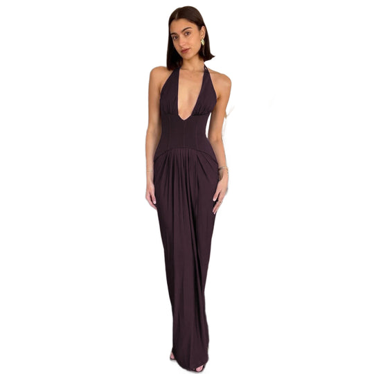 Damen Figurbetontes Abendkleid mit tiefem Ausschnitt und eleganter Drapierung R&B