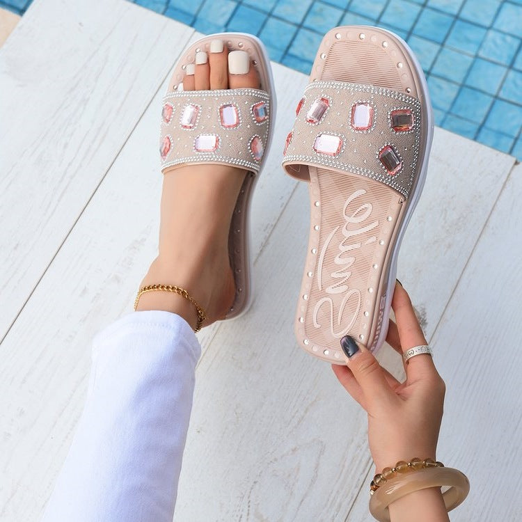 Damen Glitzernde Slides mit eleganter Schmuckapplikation R&B