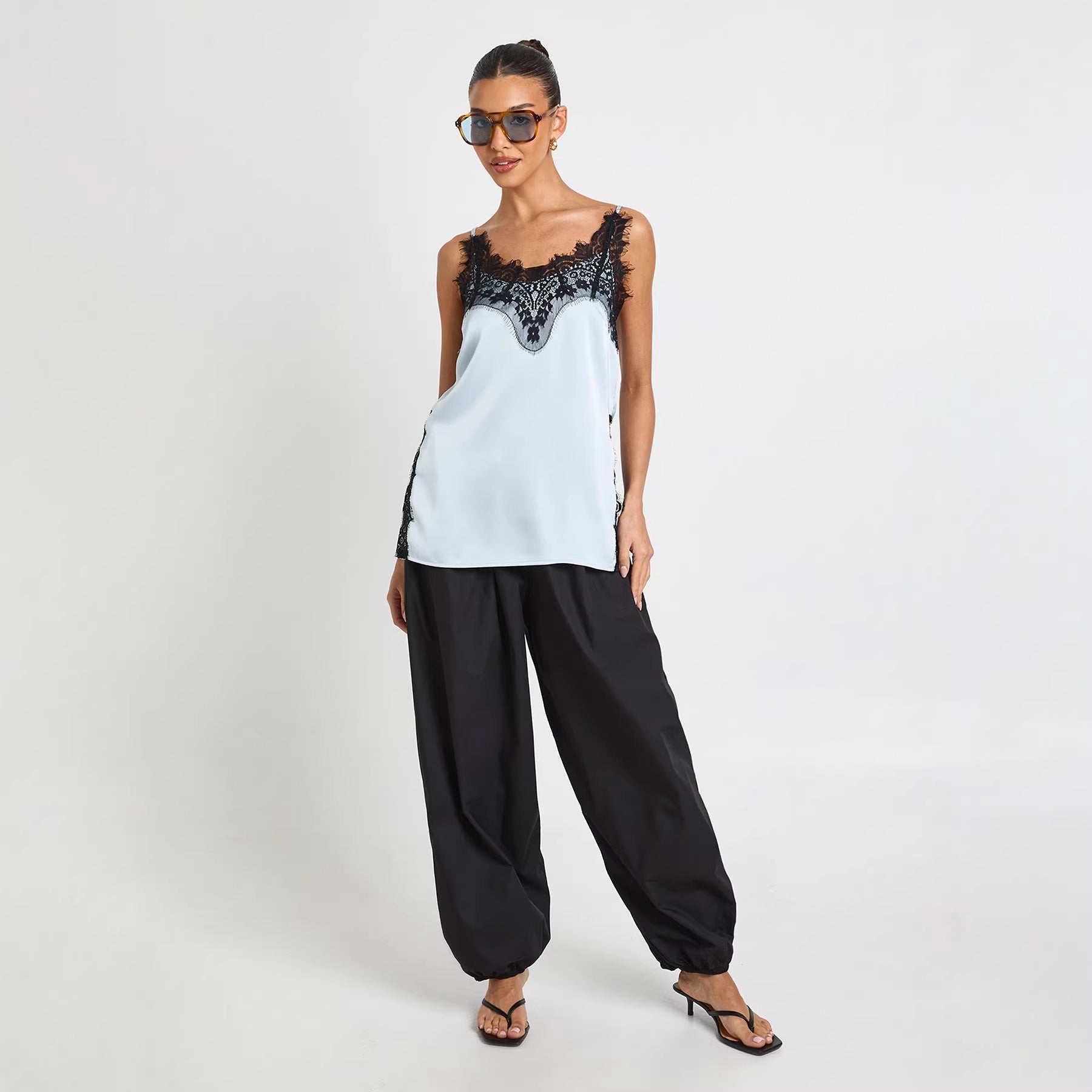 Damen Satin Cami mit Spitzenakzenten R&B