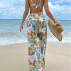 Damen Badeoutfit mit floralem Oberteil und transparenten Palazzohosen R&B