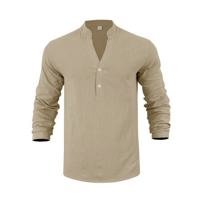 Herren Langarm-Henley-Shirt mit bequemen Knöpfen und lässigem Schnitt R&B