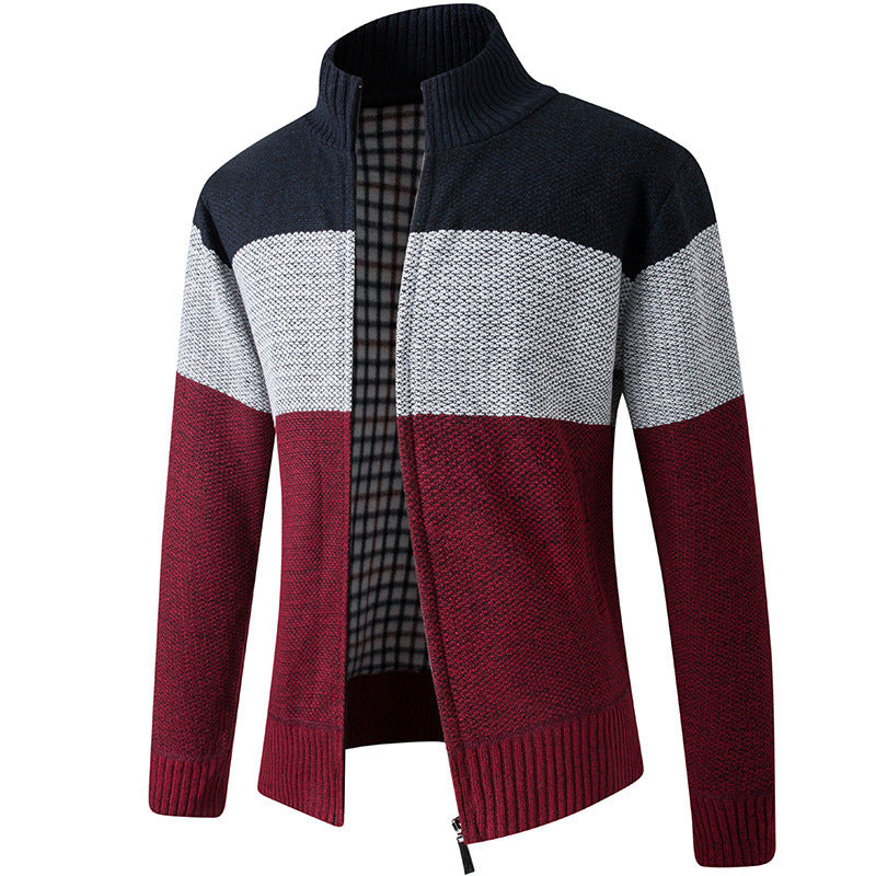 Herren Modische Strickjacke mit hohem Kragen und gestreiftem Design R&B