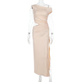 Damen Elegantes Maxikleid mit asymmetrischem Schnitt und Drapierungsdetails R&B