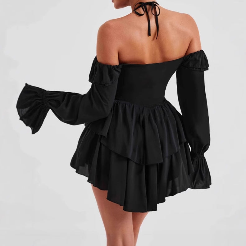 Damen Verspieltes Mini-Kleid mit Rüschen und schulterfreiem Design R&B