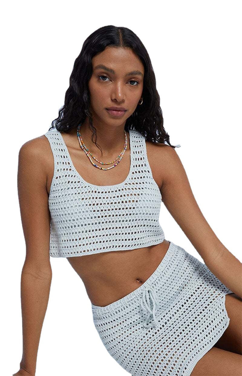 Damen gehäkeltes Strand-Set mit Crop-Top und Minirock R&B