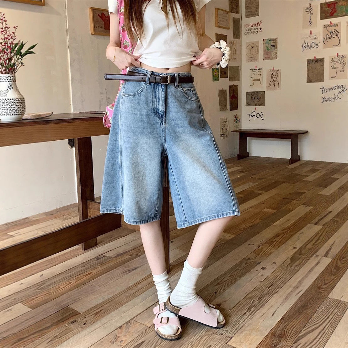 Damen weite Denim-Shorts im modernen Design mit praktischen Taschen R&B