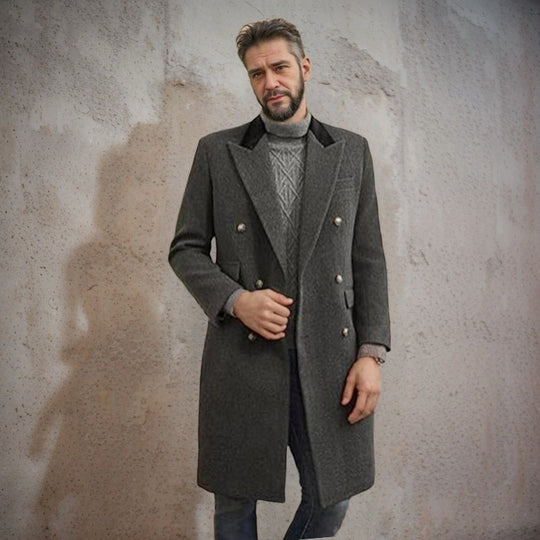 Herren eleganter Longblazer mit Doppelreihe R&B