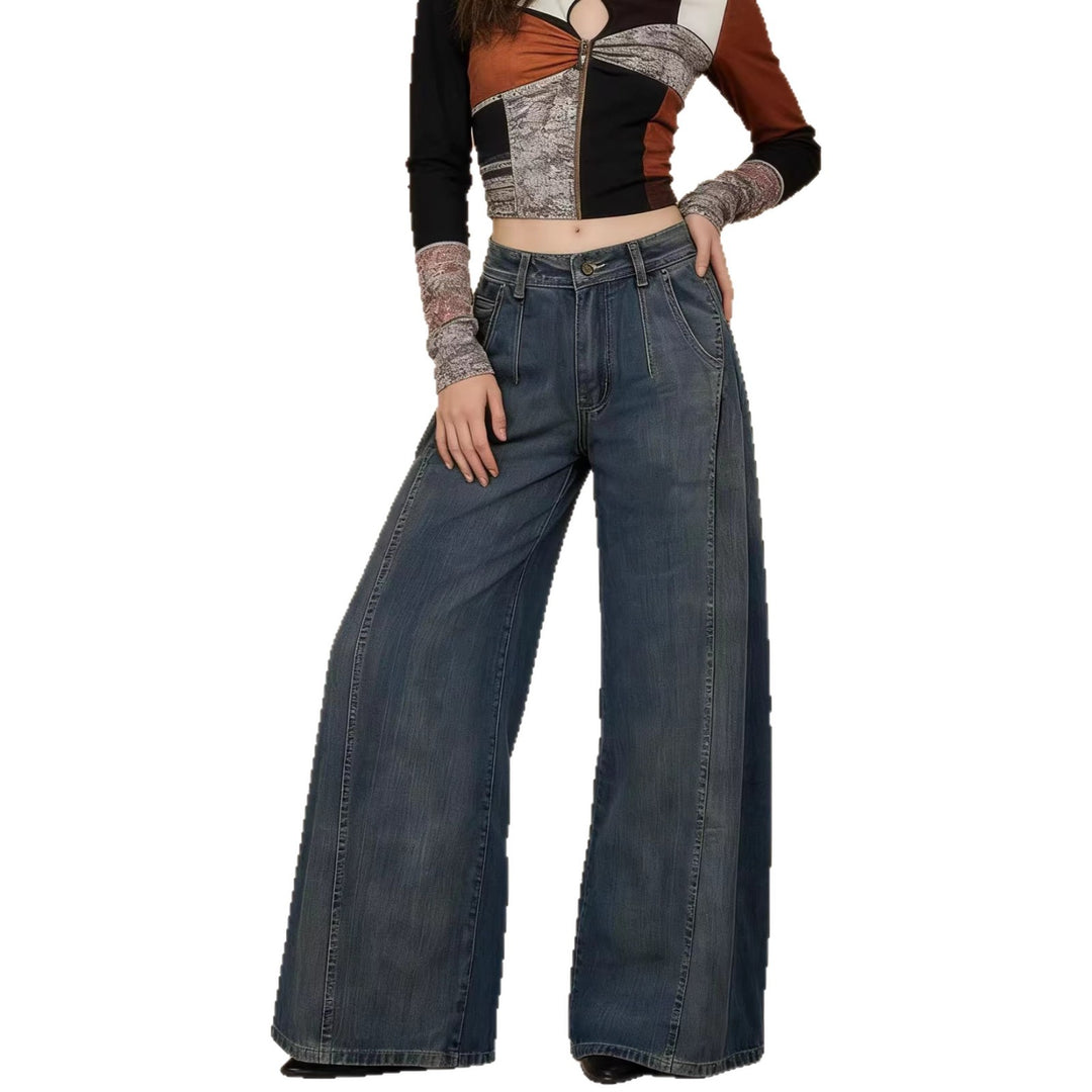 Damen weite Denim-Jeans mit hohem Bund und klassischem Schnitt R&B