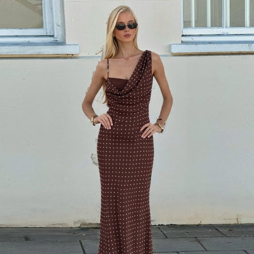 Damen Maxikleid mit asymmetrischem Ausschnitt und eingewebtem Punktedesign R&B