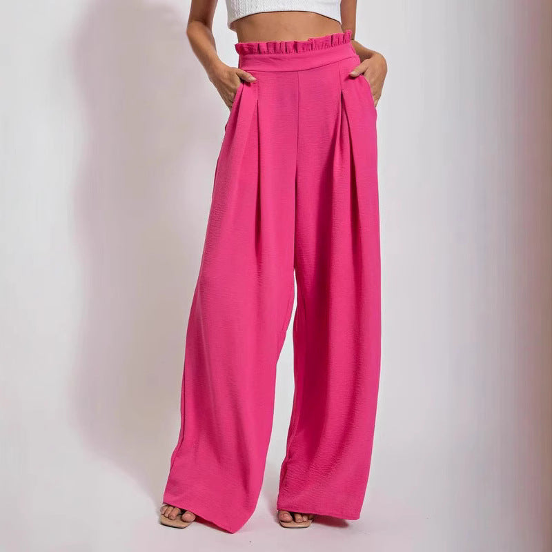Damen Weite Culotte-Hose mit Falten und elastischem Bund R&B