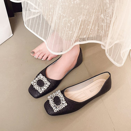 Damen funkelnde Ballerinas mit zierlichem Schmuckdetail R&B