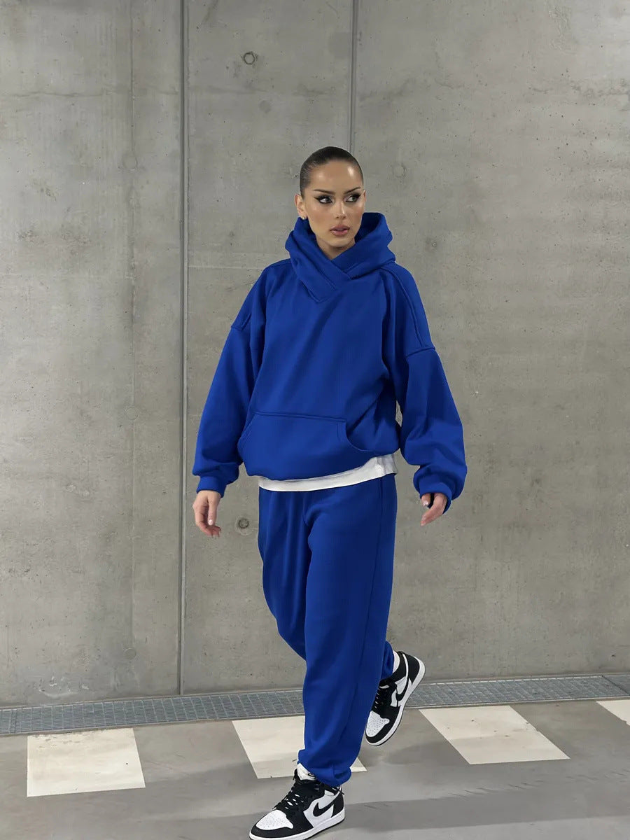 Damen gemütlicher Oversized Hoodie mit intuitivem Kordelzug und passender Jogginghose R&B
