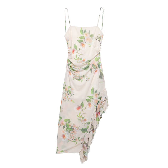 Damen Maxikleid mit floralem Rüschendetail und asymmetrischem Saum R&B