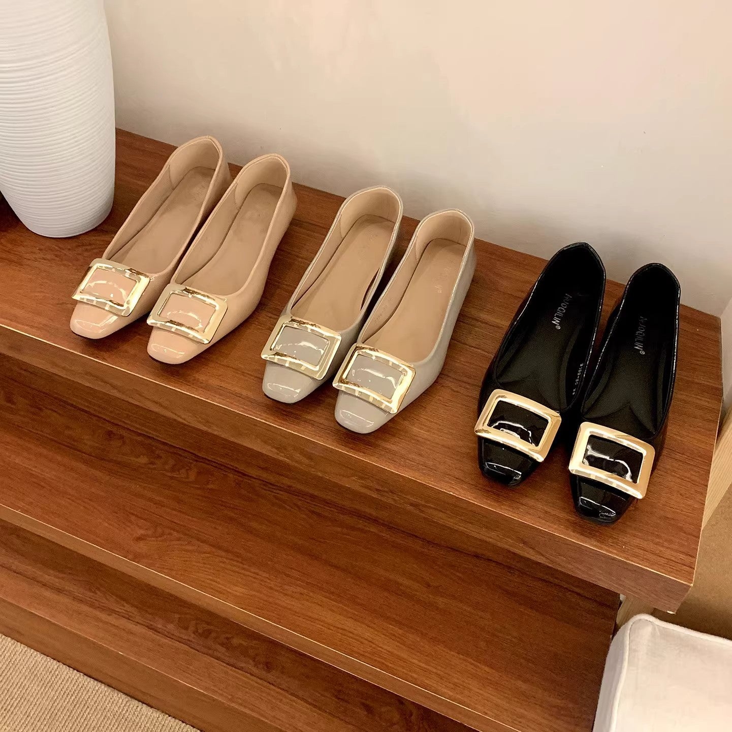Damen elegante Ballerinas mit modischem Schnallenverschluss R&B