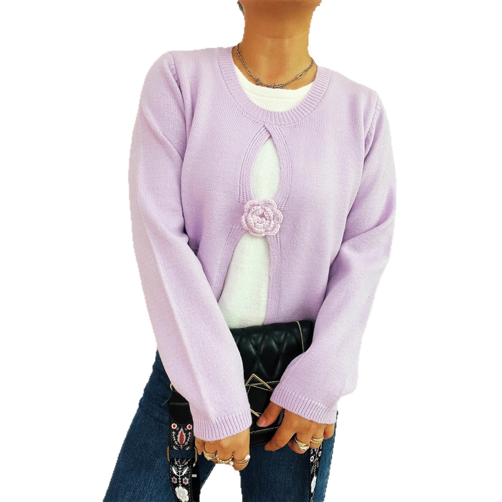 Damen Strickjacke mit verspieltem Blüten-Detail R&B