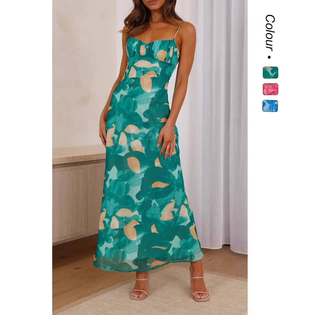 Damen Maxikleid mit floralem Wasserfarben-Design und verstellbaren Trägern R&B