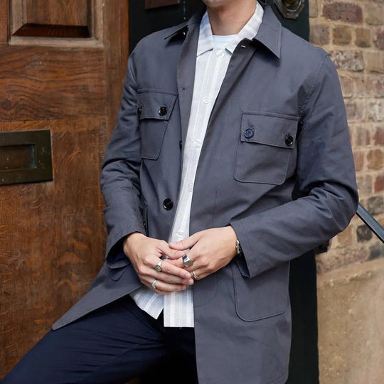 R&B | Utility Jacke Normale Passform Baumwollmischung Hemdkragen Mehrere Taschen