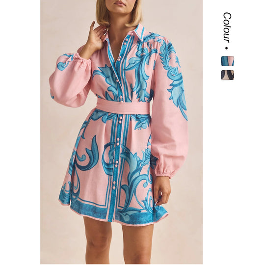 Damen Shirtkleid mit geschmeidigen Puffärmeln und floralem Design R&B
