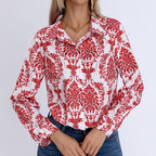 Damen Bluse mit floralen Muster und klassischem Kragen R&B