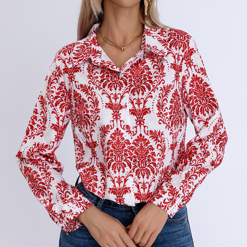 Damen Bluse mit floralen Muster und klassischem Kragen R&B