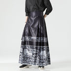 Damen nan Maxi-Rock mit breitem Taillenbund ornamentaler Bordüre und plissierten Falten R&B