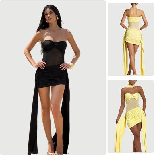 Damen Badeanzug mit schulterfreiem Design und eleganter Drapierung R&B