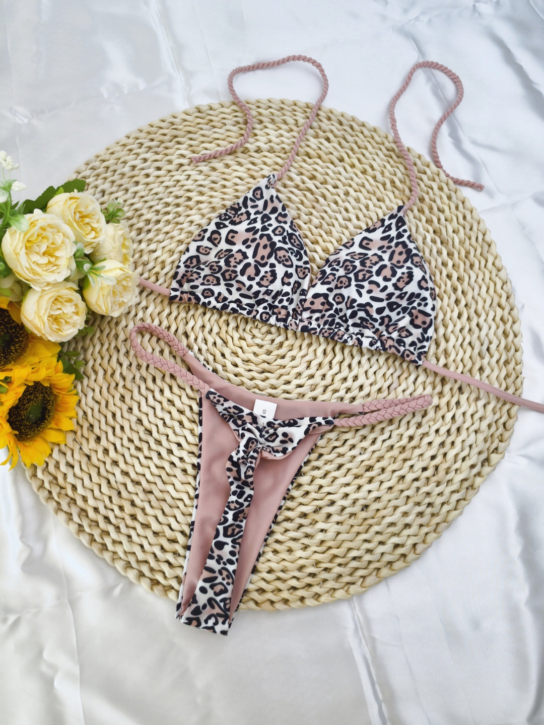 Damen Triangel-Bikini-Set mit fröhlichem Kirschmuster und verstellbaren Trägern R&B