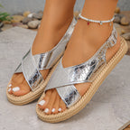 Damen Riemensandalen mit schickem Schlangenleder-Design und komfortablem Fußbett R&B