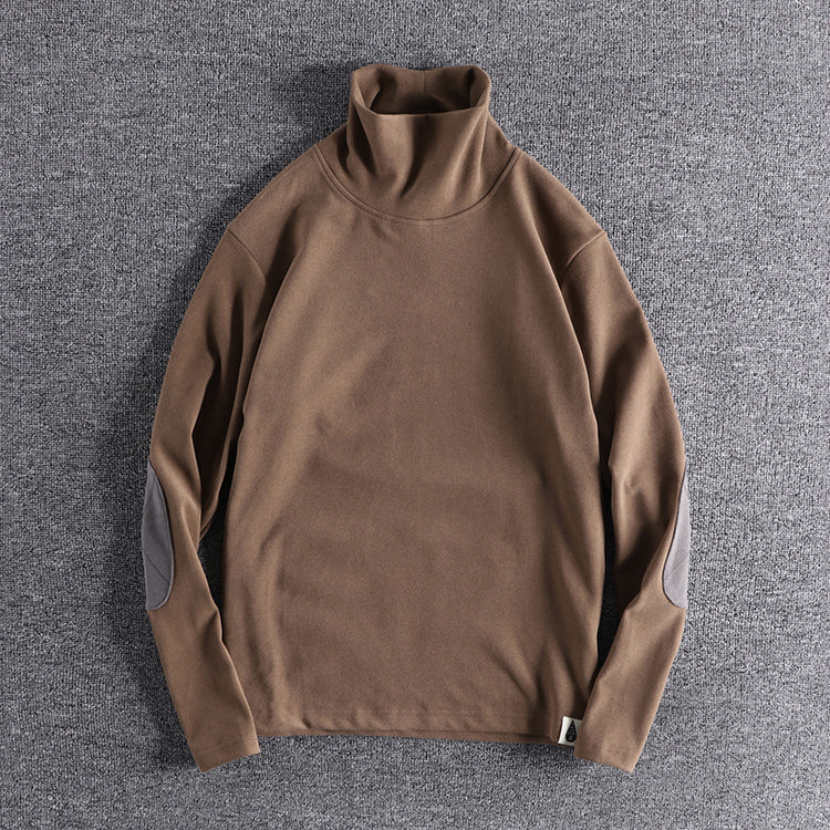 Herren Stehkragenpullover aus hochwertigem Fleece mit kontrastierenden Ellbogenpatches R&B