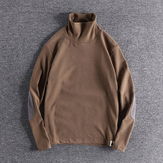 Herren Stehkragenpullover aus hochwertigem Fleece mit kontrastierenden Ellbogenpatches R&B