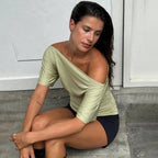Damen Off-Shoulder Oberteil mit modischer Raffung R&B