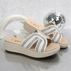 Damen Wedge-Pantoletten mit stilvollen Glitzerakzenten und anatomischem Fußbett R&B