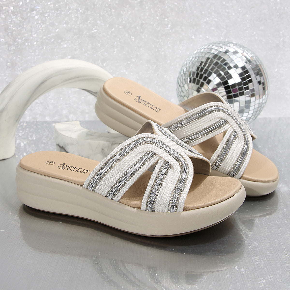 Damen Wedge-Pantoletten mit stilvollen Glitzerakzenten und anatomischem Fußbett R&B