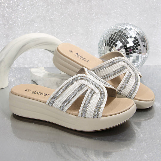 Damen Wedge-Pantoletten mit stilvollen Glitzerakzenten und anatomischem Fußbett R&B