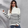 Damen Komfortabler Rollkragenpullover mit modernem Streifenmuster R&B