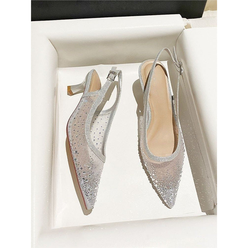 Damen elegante Slingback-Pumps mit funkelndem Netzdesign R&B