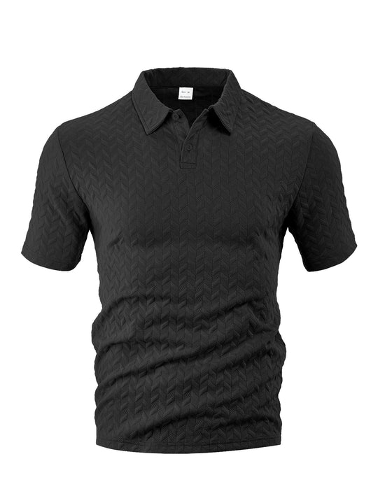 Herren nan kurzärmeliges Poloshirt mit eingeprägter Zickzackstruktur und klassischem Hemdkragen R&B