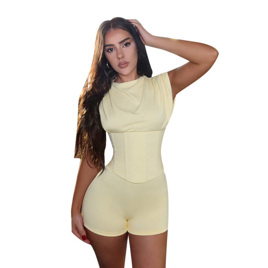 Damen figurbetonter Jumpsuit mit elegantem Körperdrapierung und schmeichelnder Taille R&B