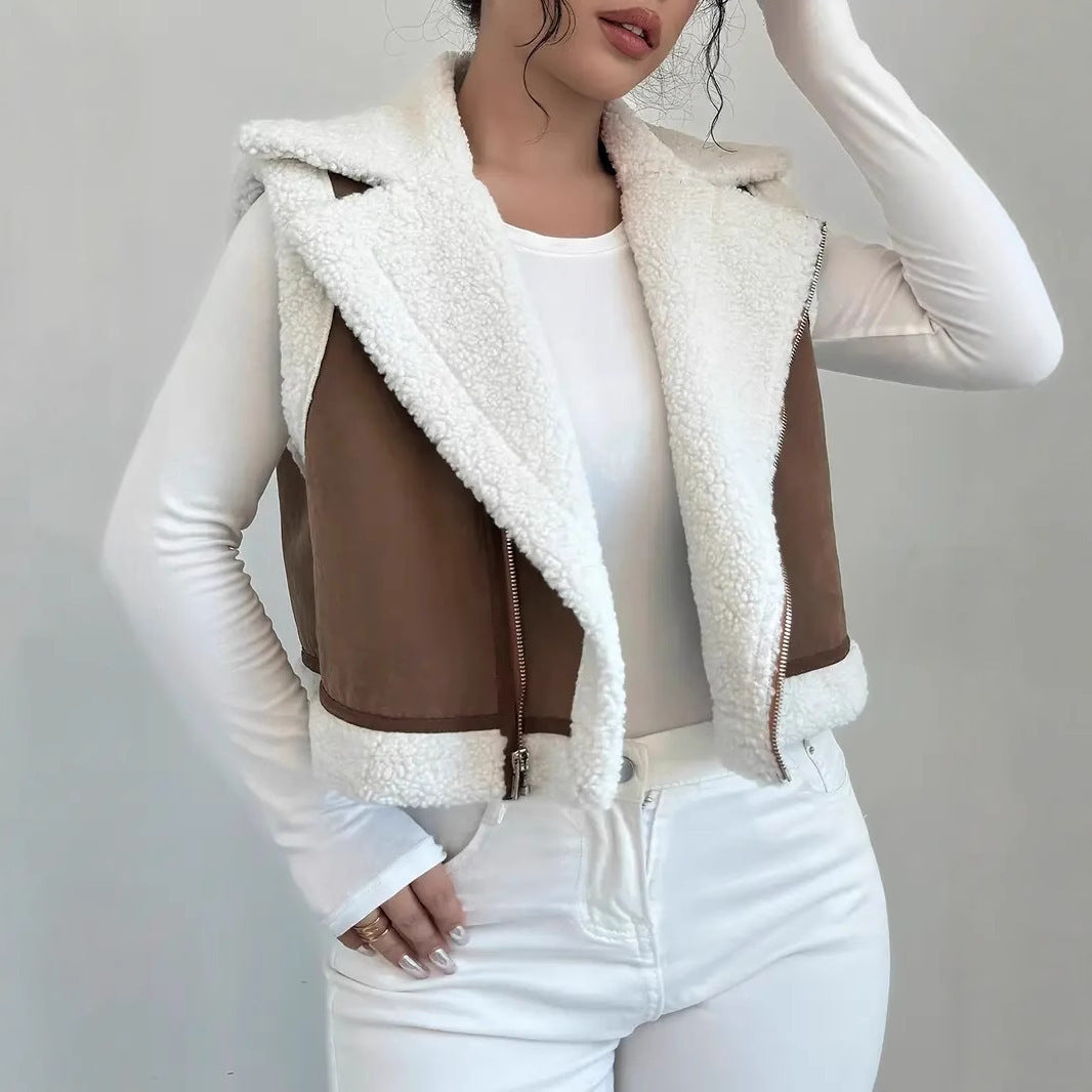 Damen Kuschelige Steppweste mit Reißverschluss und Fleece-Kragen R&B