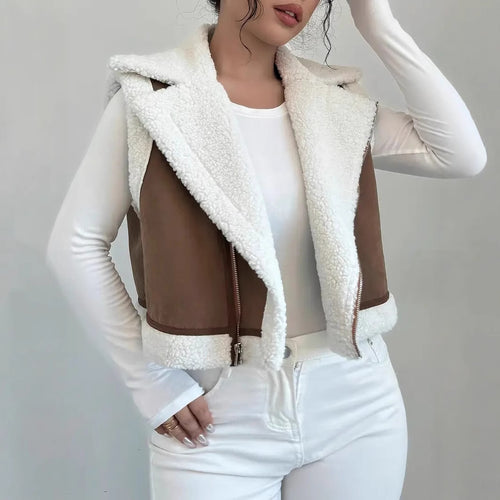 Damen Kuschelige Steppweste mit Reißverschluss und Fleece-Kragen R&B