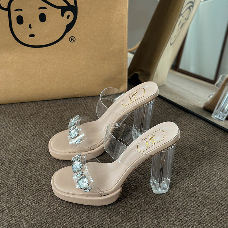 Damen Glamouröse Plateau-Sandalen mit durchsichtigen Riemen und funkelnden Kristall-Akzenten R&B