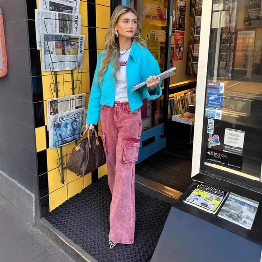 Damen cropped Jacke mit strukturierter Oberfläche und seitlichen Eingrifftaschen R&B