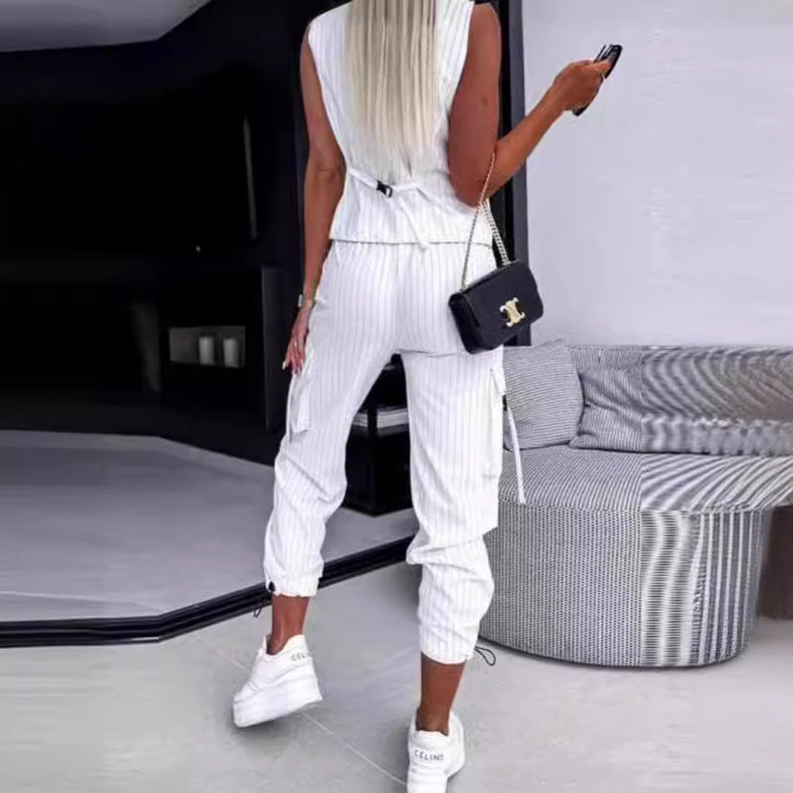 Damen Elegantes Zweiteiler-Set mit Weste und sportlichen Hosen R&B