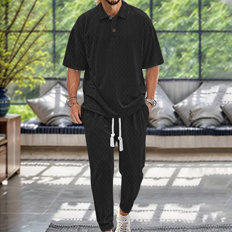 Herren lässiges Freizeit-Set mit strukturiertem Oberteil und bequemen Jogginghosen R&B