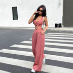 Damen Zweiteiliges Set mit tailliertem Top und weiten Hosen R&B