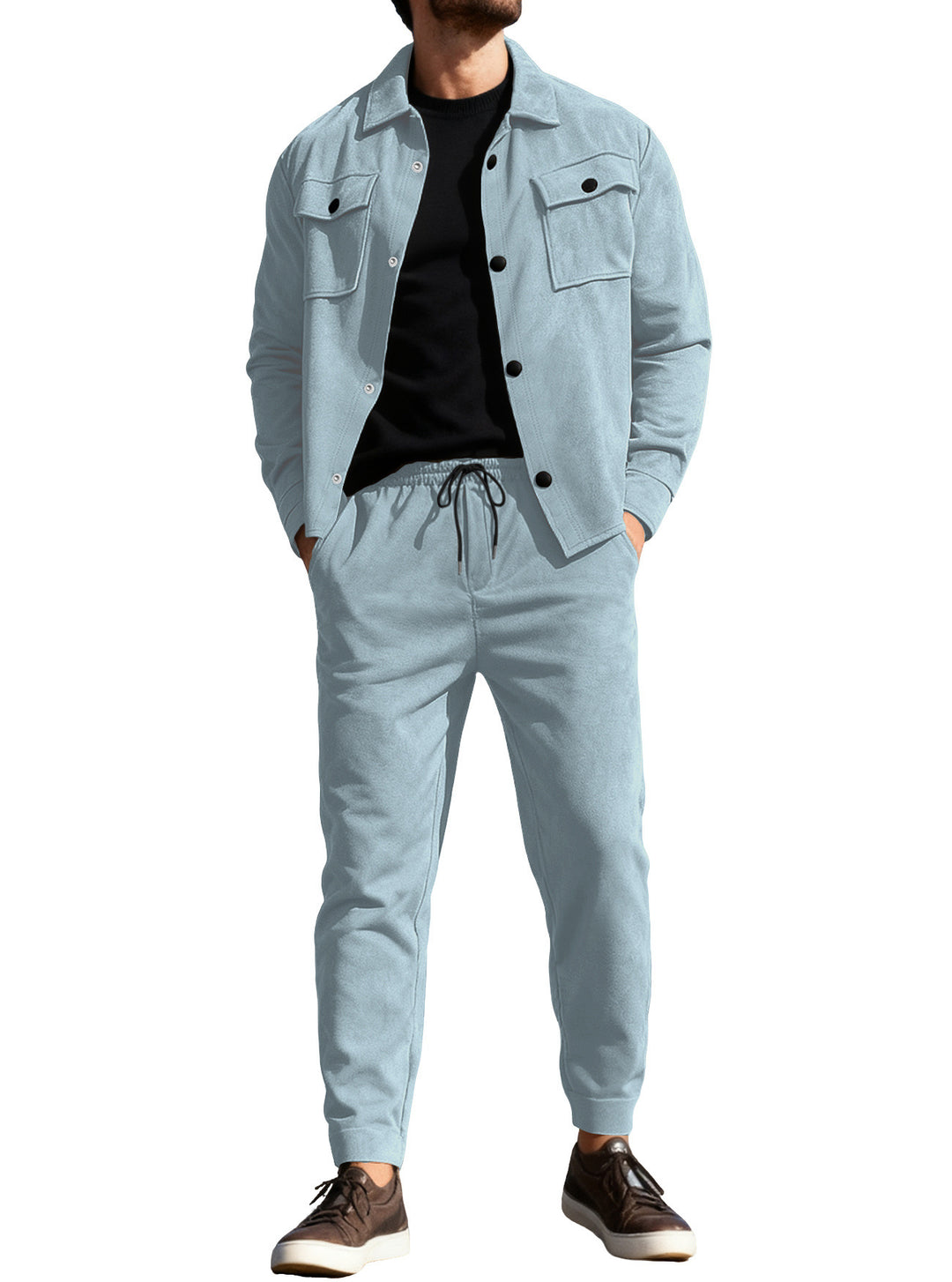 Herren nan utilitaristisches Sweat-Trainingsset mit Overshirt, Brustklappen und konisch geschnittener Joggerhose R&B